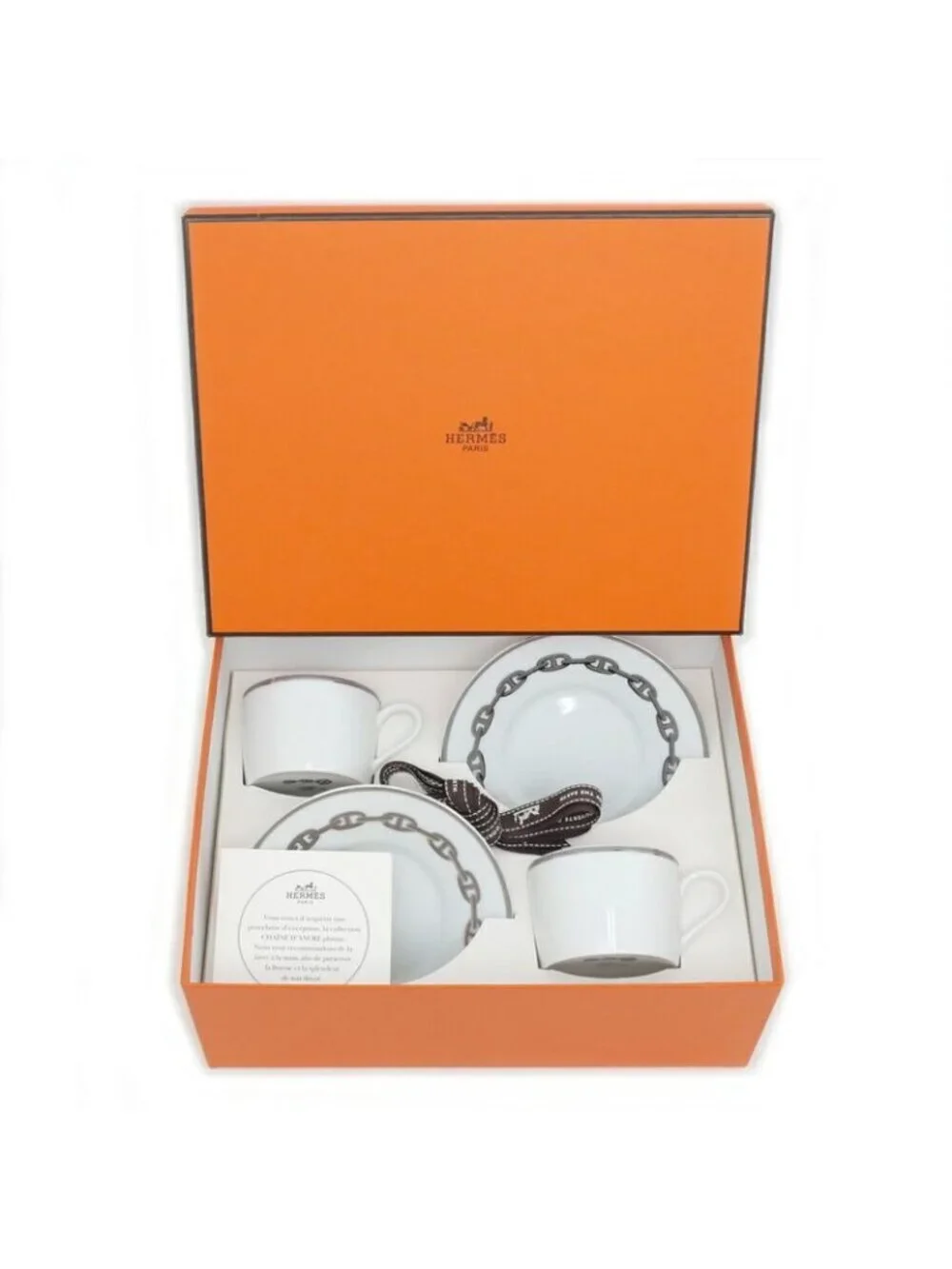 Hermes Tea Cup & Saucer Chaine D'Ancre 2-customer Set White Platinum